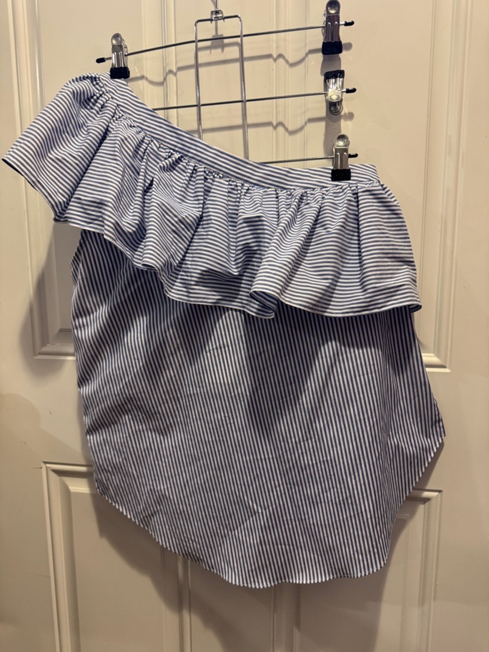 NWT Veronica Beard Cruz Sleeveless Top Blue Striped Off-Shoulder Ruffle $275.00 - Picture 10 of 11